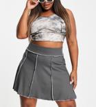 Asos Design Curve Flippy Ribbed Mini Skater Skirt With Exposed Seams-purple