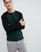 Asos Design Long Sleeve Raglan T-shirt With Crew Neck In Green