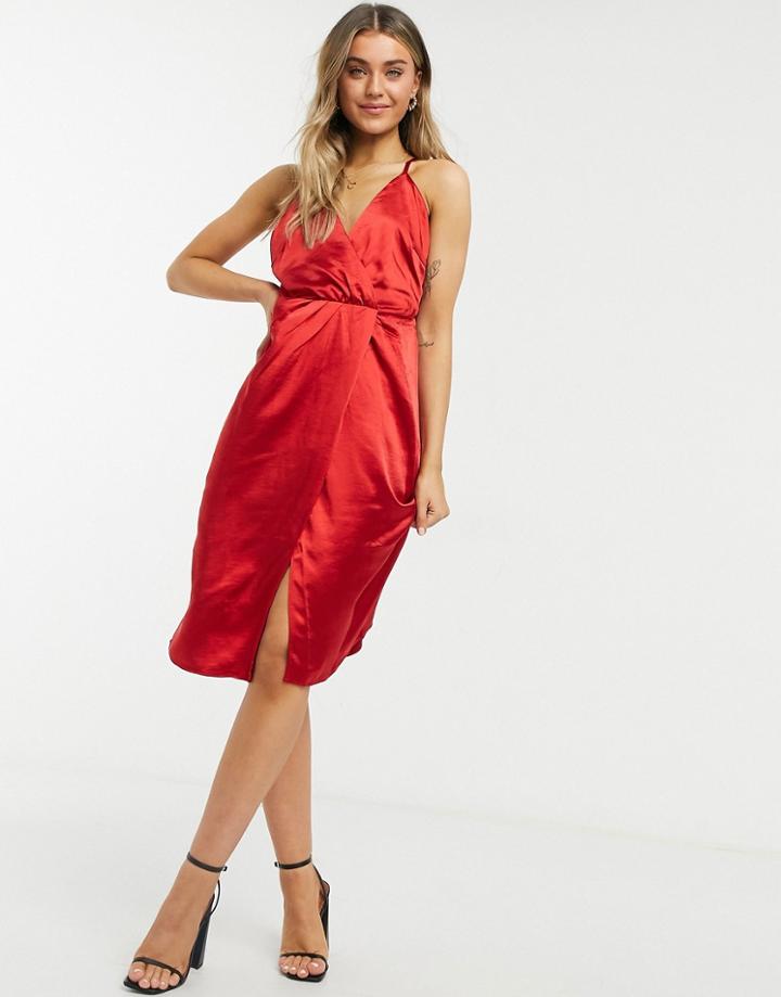 Vila Satin Cami Dress In Red