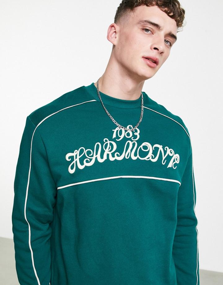 Asos Design Oversized Sweatshirt In Green With Piping And Text Embroidery - Part Of A Set