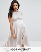 Asos Maternity Lace Metallic Crop Top Midi Skater Dress - Gray