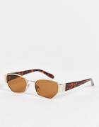 Topshop Angular Oval Sunglasses In Tort-brown