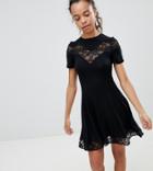 Asos Design Petite Lace Insert Mini Tea Dress - Black