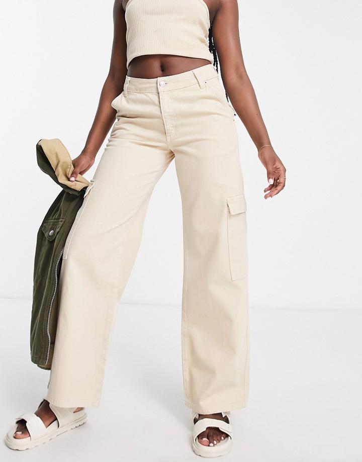 Asos Design Cargo Jean In Stone-neutral