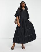 Topshop Broderie Oversized Throw-on Maxi Dress In Black