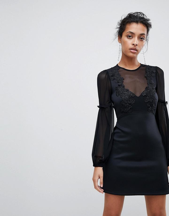 Asos Blouson Lace A-line Mini Dress - Black