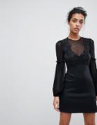 Asos Blouson Lace A-line Mini Dress - Black