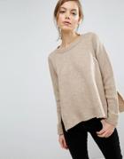 Asos Sweater In Clean Knit With Step Hem - Stone