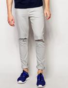 Asos Super Skinny Jeans With Knee Rips In Light Blue - Light Blue