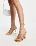 Topshop Rafi Premium Leather Caged Heel Sandals In Gold
