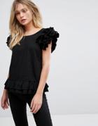 Diesel Top With Ruffle Hem And Sleeve - Black