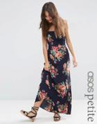 Asos Petite Pinny Maxi Dress In Floral Print - Multi