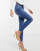 River Island High Rise Skinny Jeans In Mid Authentic Blue-blues