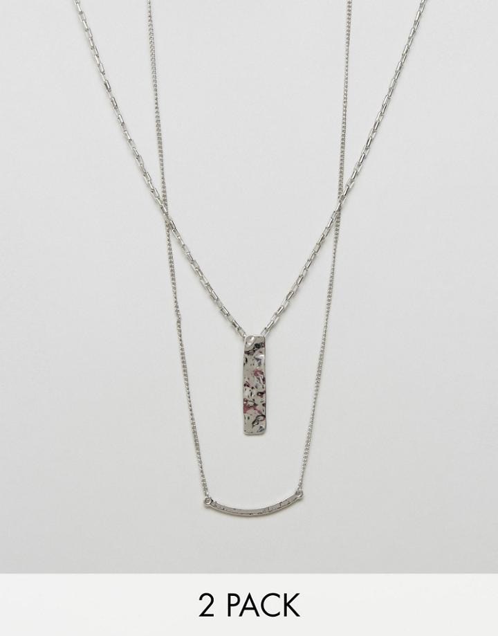 Designb Silver Pendant Necklaces In 2 Pack Excluisve To Asos - Silver