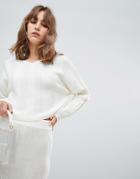 Asos Design Two-piece Sweater With V Neck In Wide Rib - Cream