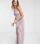 Tfnc Tall Bridesmaid Exclusive Pleated Maxi Dress In Gray-grey