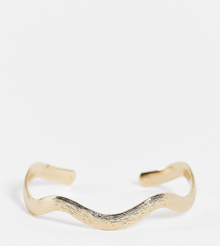 Asos Design Curve Cuff Bracelet In Wave Design In Gold Tone