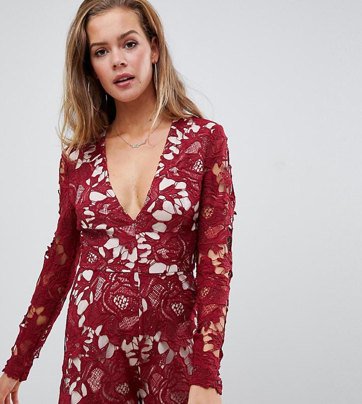 Missguided Lace Romper In Red - Red