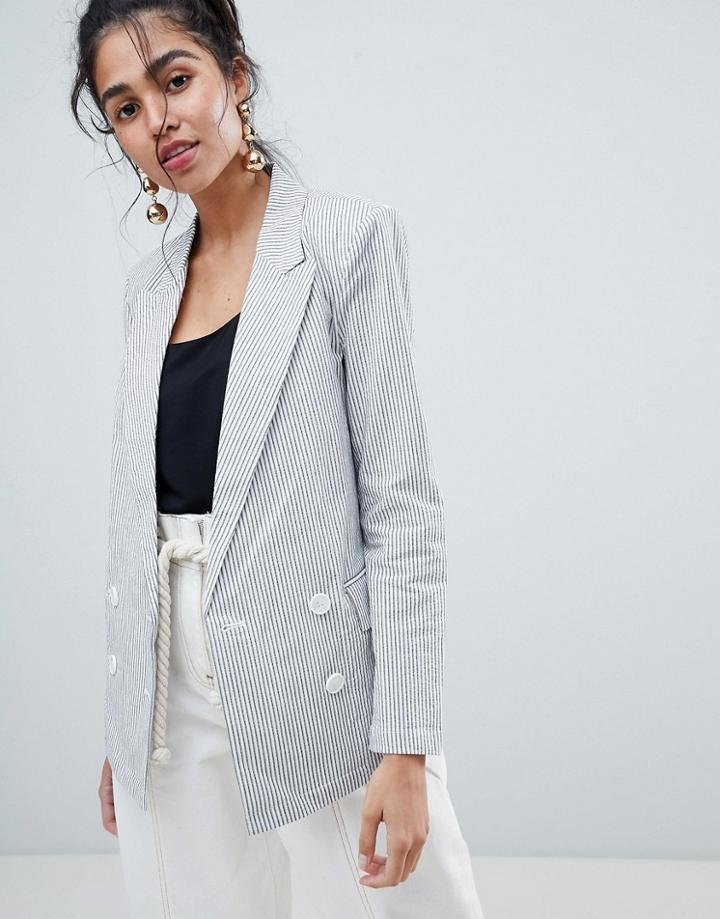 Oasis Pinstripe Oversized Blazer - Blue