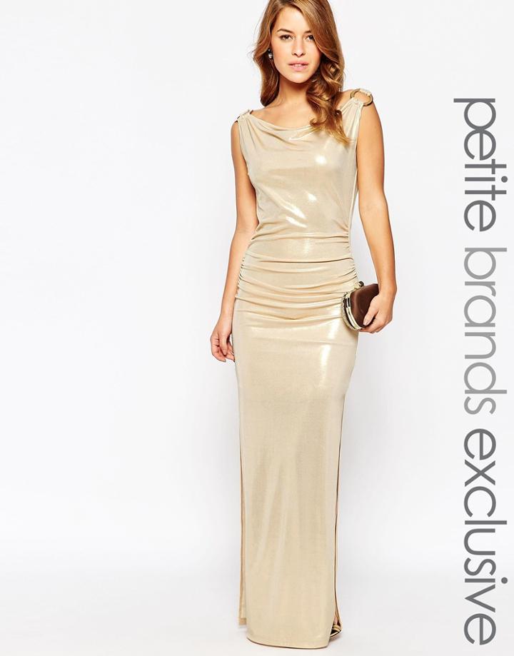 Lipstick Boutique Petite Gold Metallic Maxi Dress With D Ring Detail - Gold