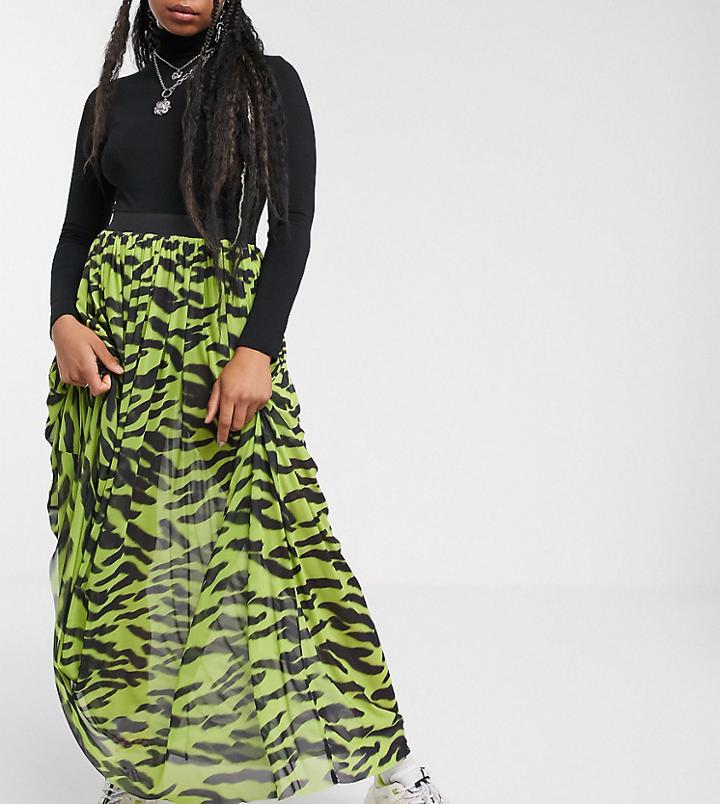 Collusion Blurred Zebra Print Mesh Maxi Skirt