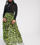 Collusion Blurred Zebra Print Mesh Maxi Skirt
