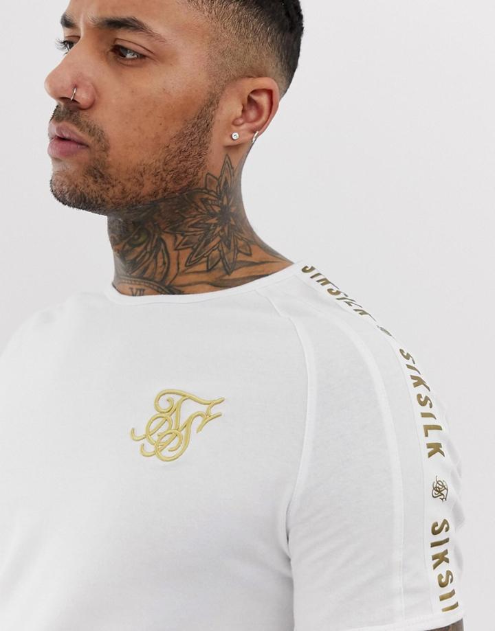Siksilk T-shirt In White With Logo Side Stripe - White