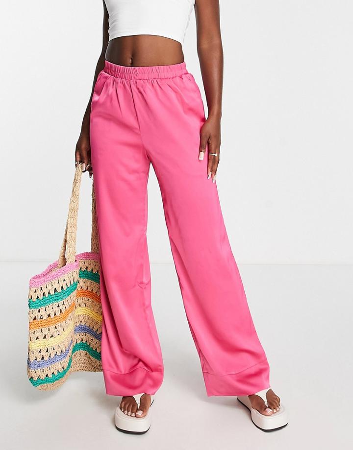 Pieces Nora High Waist Wide Pants In Pink