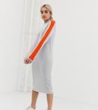 Asos Design Petite High Neck Midi Dress With Tipping-gray
