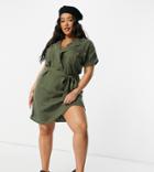 Noisy May Curve Shirt Dress In Khaki-green