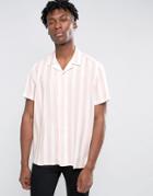 Asos Viscose Shirt In Pink And White Stripe With Revere Collar In Regular Fit - Pink