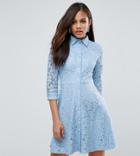 City Goddess Tall Skater Shirt Dress In All Over Lace - Blue