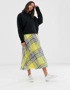 Asos Design Sequin Check Pleated Midi Wrap Skirt - Multi