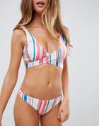 Asos Design Mix And Match Wrap Front Triangle Bikini Top In Pastel Stripe Print - Multi