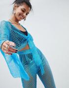 Elsie & Fred Wide Sleeve Top In Glitter Mesh Two-piece - Blue