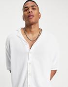 Asos Design Knit Midweight Button Up Polo In White