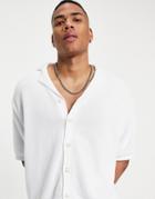 Asos Design Knit Midweight Button Up Polo In White