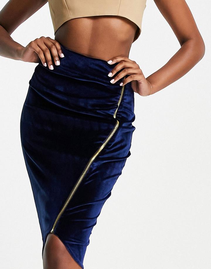 Vesper Velvet Midi Skirt In Navy