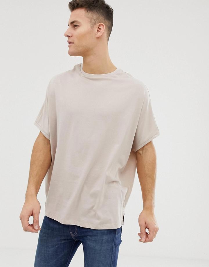 Asos Design Extreme Oversized T-shirt With Crew Neck In Beige
