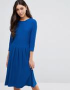 Ganni Long Sleeve Dress With Pleat Waist Detail - Blue