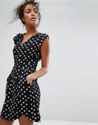 Trollied Dolly Cute Crossover Heart Print Dress - Black