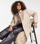 Reclaimed Vintage Inspired 90s Oversized Leather Look Trench In Stone-brown