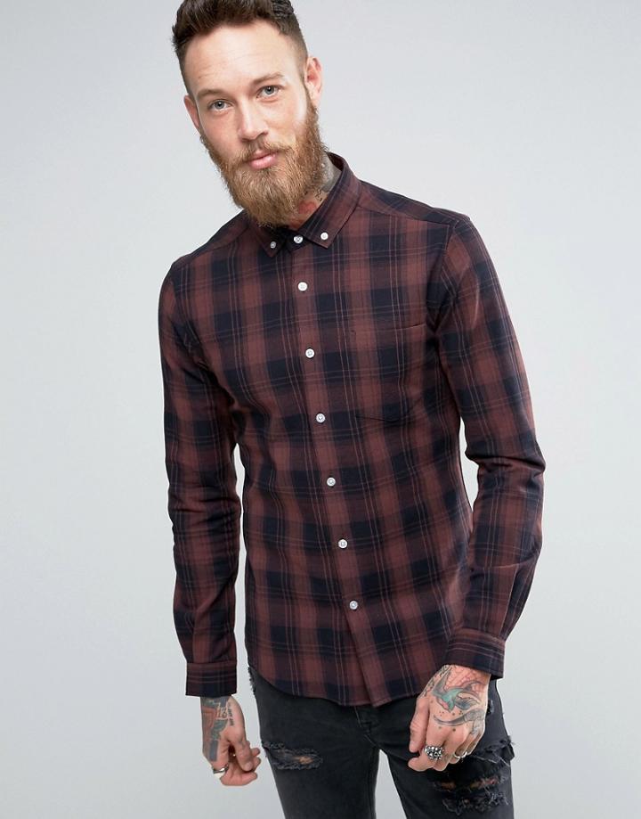Asos Skinny Check Shirt In Rust - Red