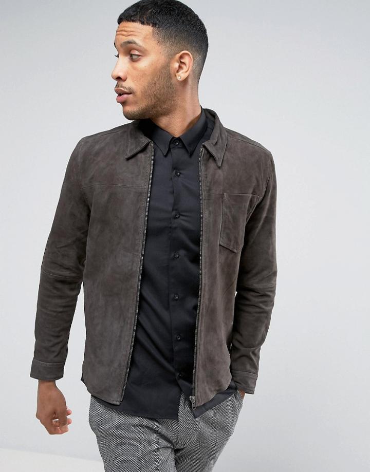 Selected Leather Jacket - Gray