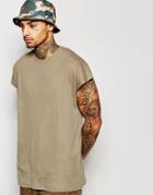 Asos Oversized Sleeveless T-shirt In Rib In Khaki Brown - Lawn