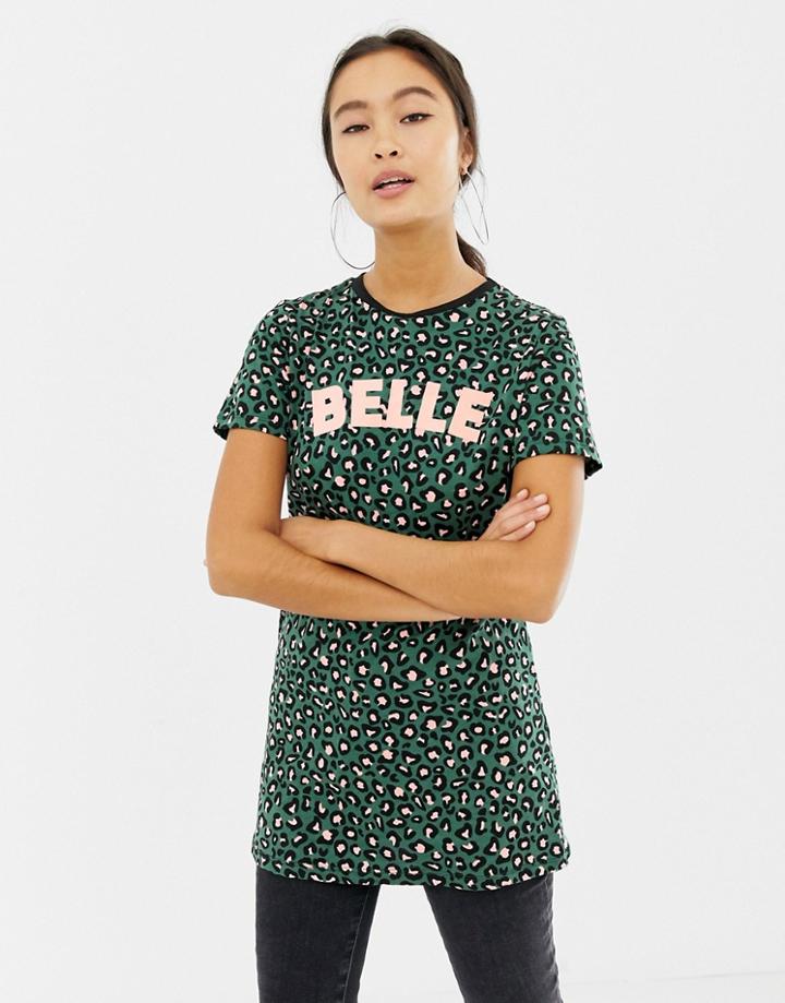 New Look Longline Tee In Leopard Print - Green
