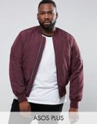 Asos Plus Bomber Jacket With Ma1 Pocket In Burgundy - Red