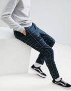 Asos Design Tapered Pants In Plaid - Navy