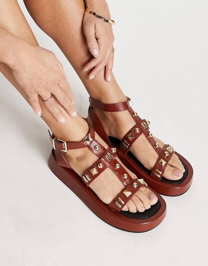 River Island Studded Gladiator Sandal In Brown