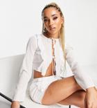 Asyou Tie Detail Long Sleeve Crop Top In White - Part Of A Set